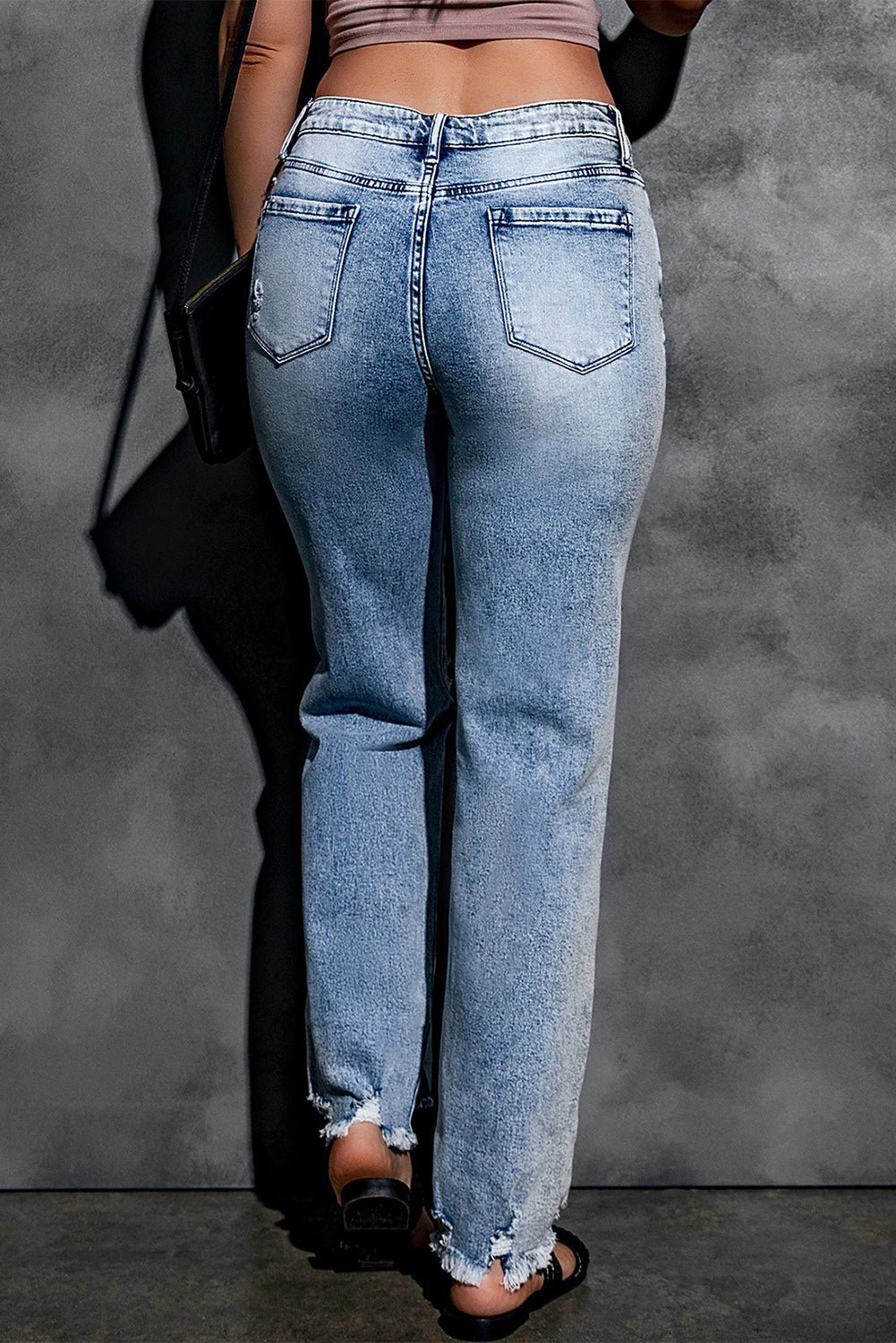 Sky Blue Washed Ripped Wide Leg High Waist Jeans - Mudiwa 