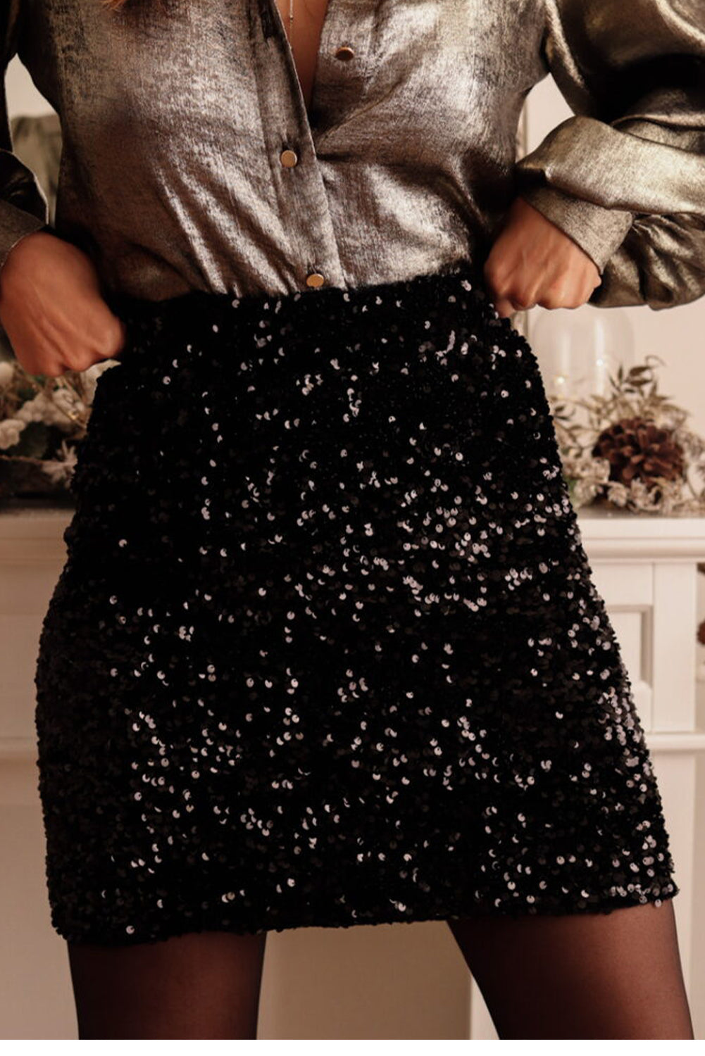 Black Sequin Bodycon Mini Skirt - Mudiwa 