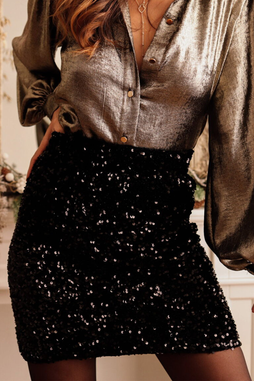 Black Sequin Bodycon Mini Skirt - Mudiwa 