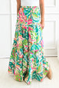 Green Abstract Printed High Waist Tiered Maxi Skirt - Mudiwa 