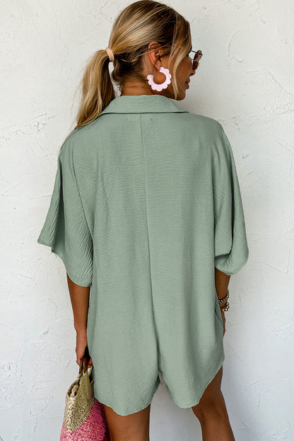 Spinach Green Half Button Collared Loose Romper - Mudiwa 