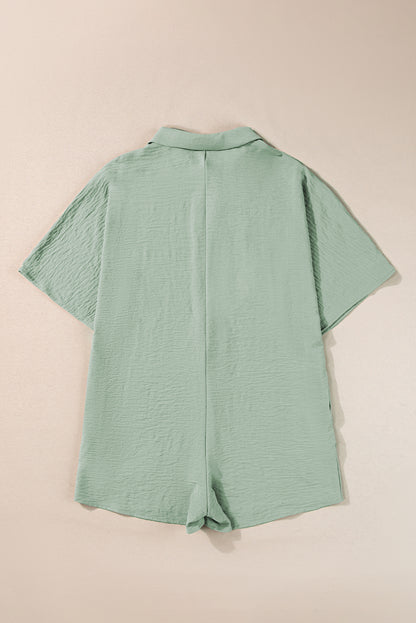 Spinach Green Half Button Collared Loose Romper - Mudiwa 