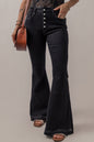 Black High Waist Button Front Flare Jeans - Mudiwa 