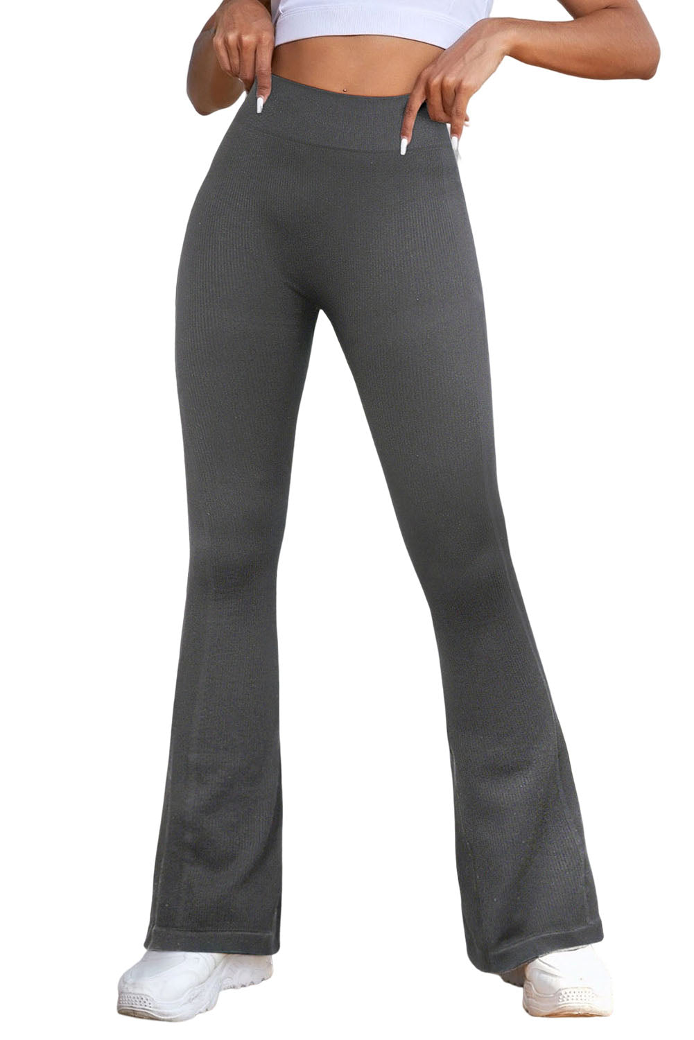 Gray High Waist Tummy Control Flared Sports Pants - Mudiwa 