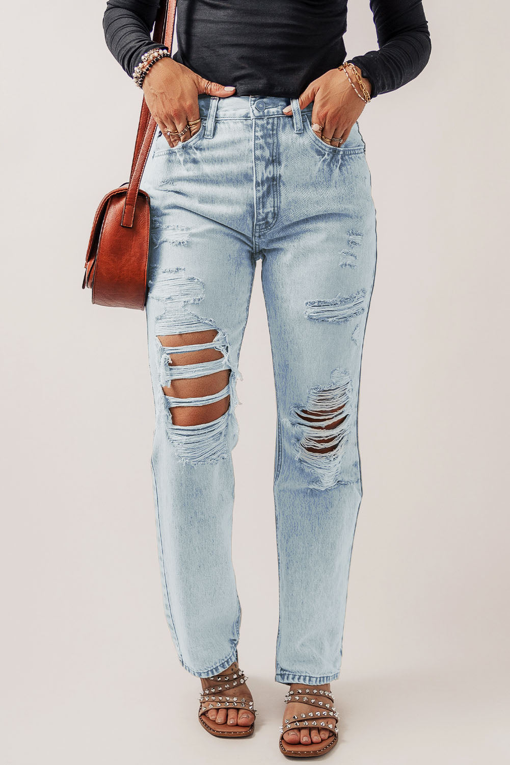 Beau Blue Vintage Acid Wash Distressed Straight Leg Jeans - Mudiwa 