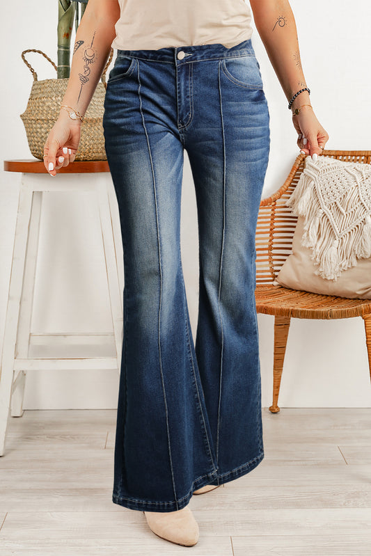 Blue Central Seam Stitching Wide Leg Jeans - Mudiwa 