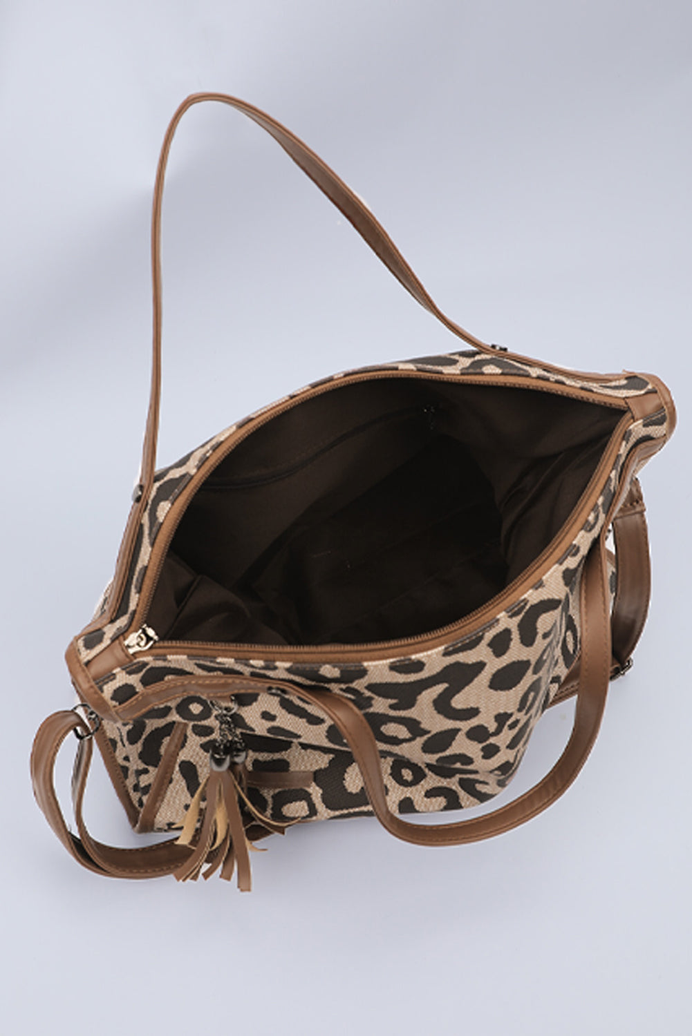 Leopard Print Studded Tassel Zipper Tote Bag - Mudiwa 