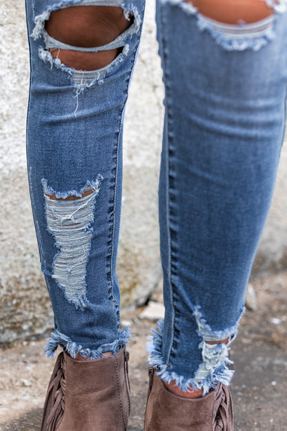 Sky Blue High Waist Distressed Skinny Jeans - Mudiwa 