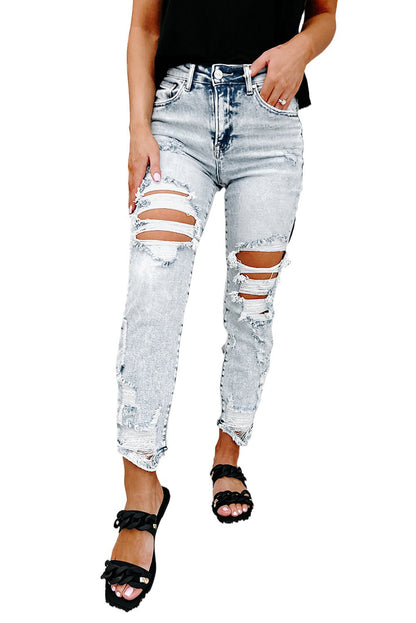 Sky Blue Vintage Washed Heavy Destroyed Skinny Jeans - Mudiwa 