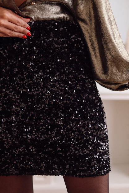 Black Sequin Bodycon Mini Skirt - Mudiwa 